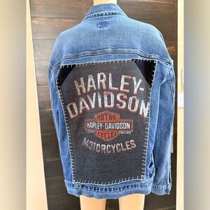 Upcycled GAP Harley Davidson Stretch Denim Jacket Size XL